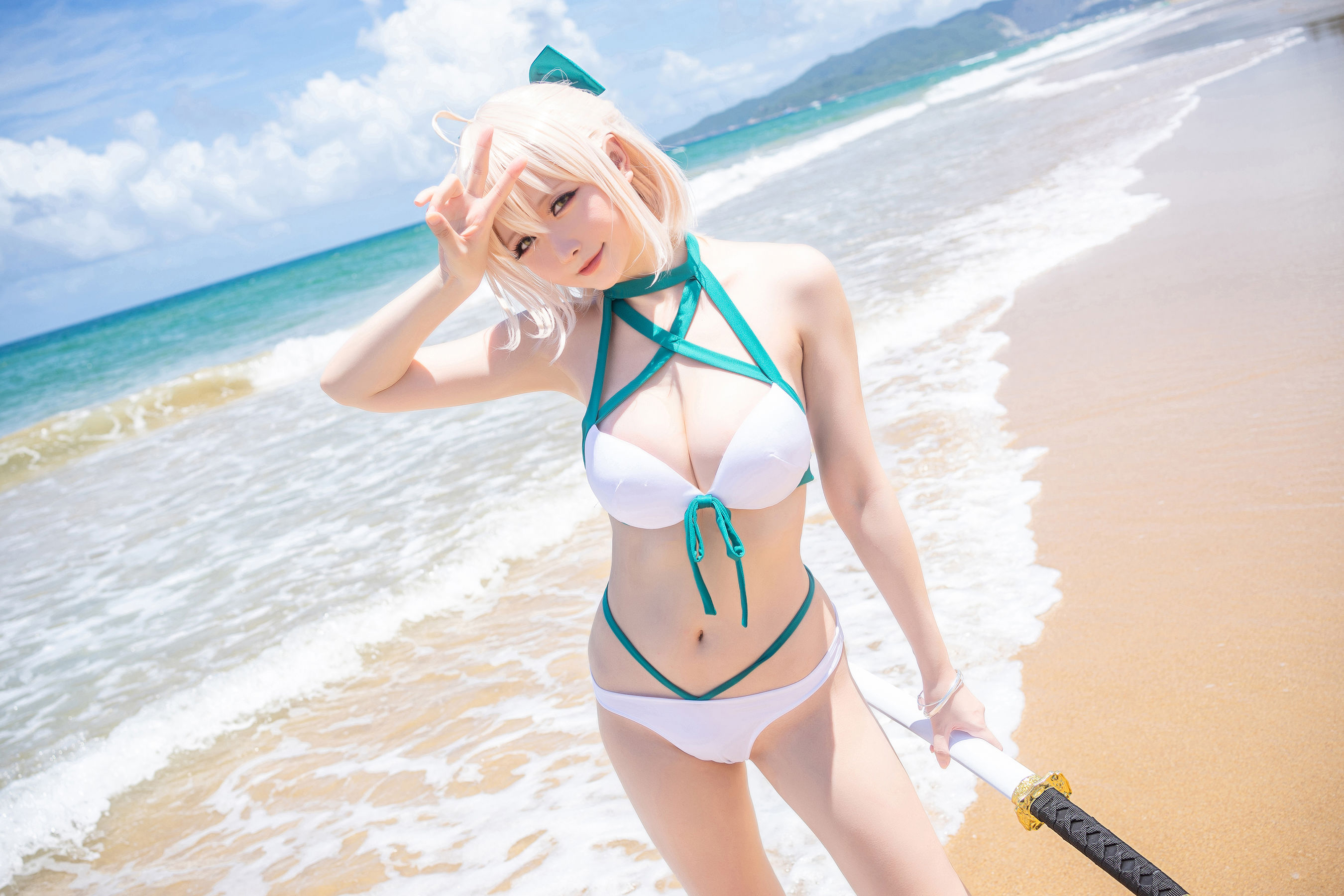 [COS福利] Coser小姐姐星之迟迟 - 秘密花园 冲田总司泳装第1张