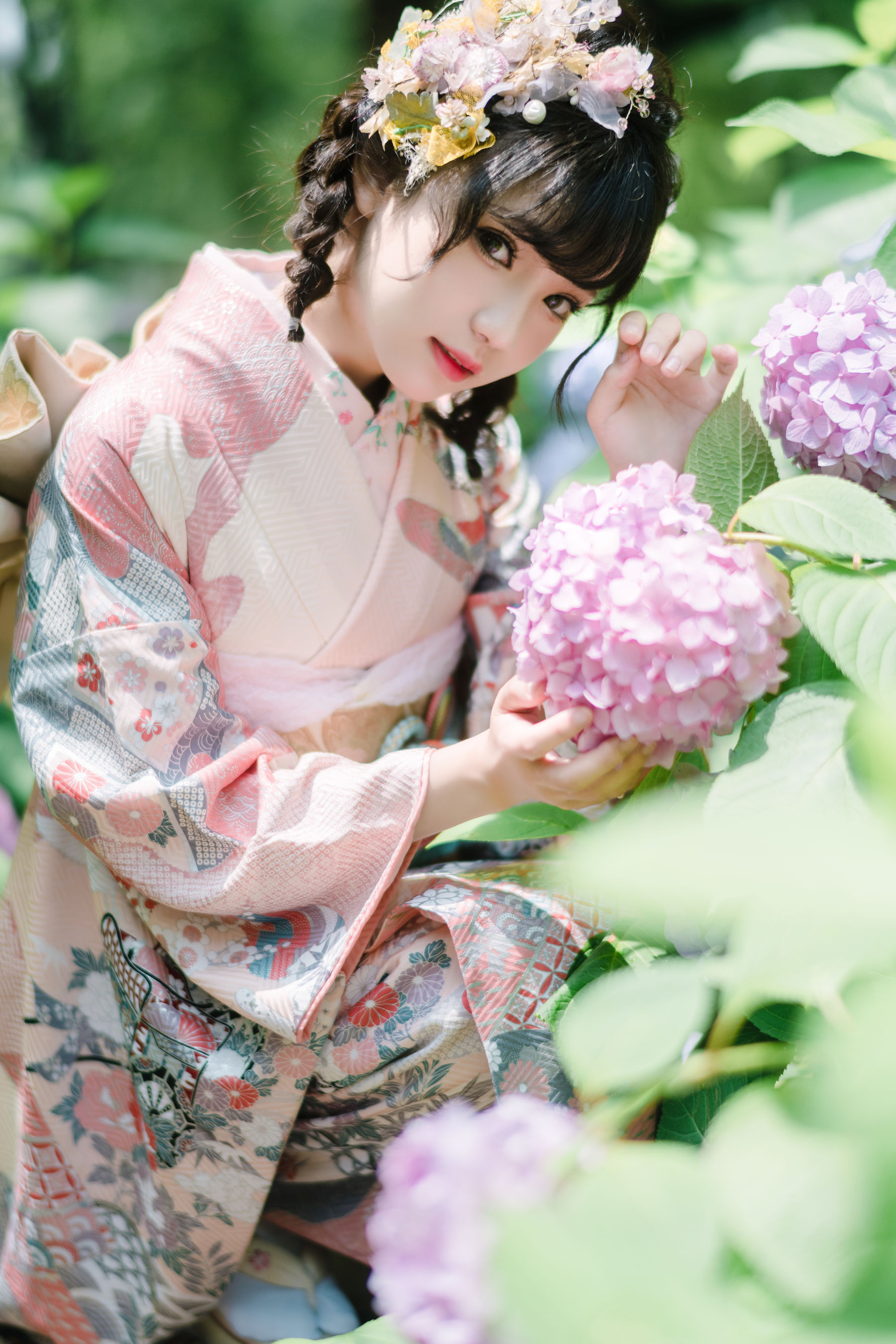 [福利COS] 花柒Hana - 绣球花和服第1张