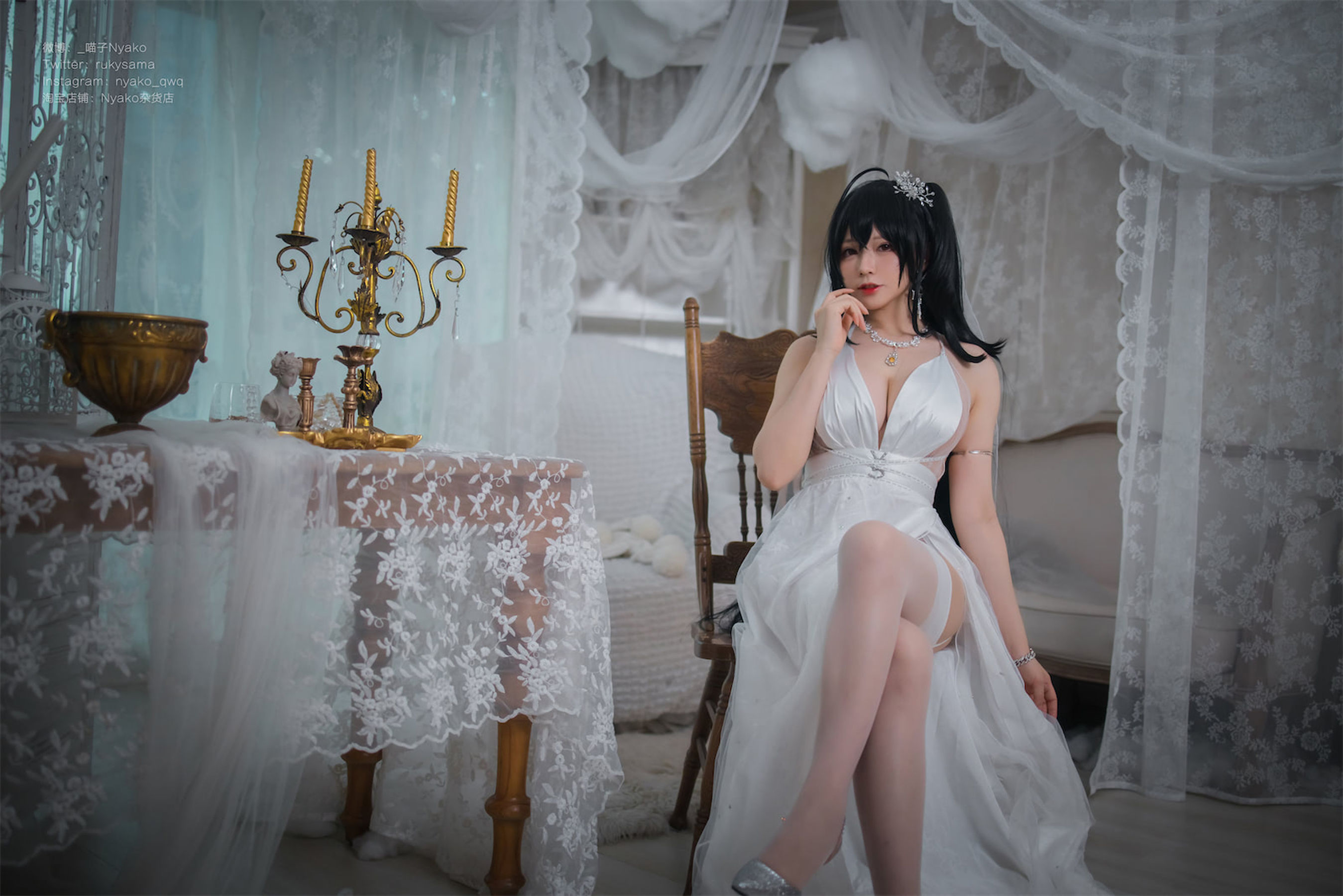 [福利COS] 萌妹子Nyako喵子 - 大凤纯白婚纱第4张