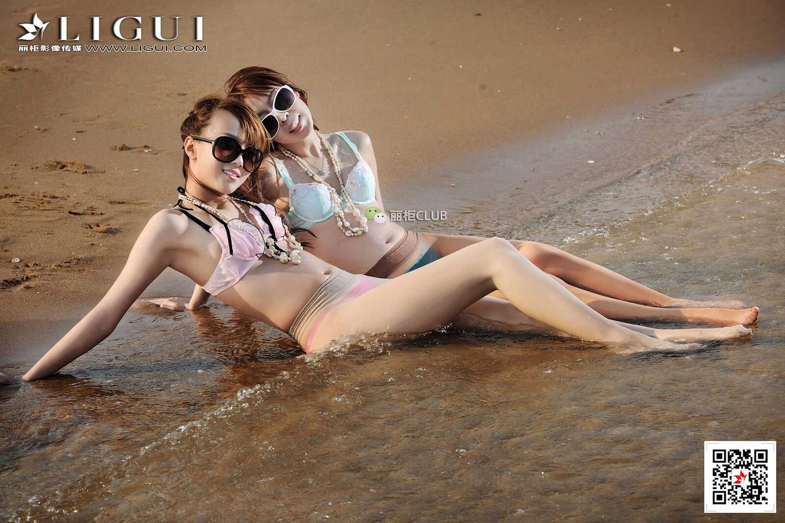 腿模Vicky&amp;amp;桃子《沙滩肉丝》 [丽柜Ligui] 写真集第13张