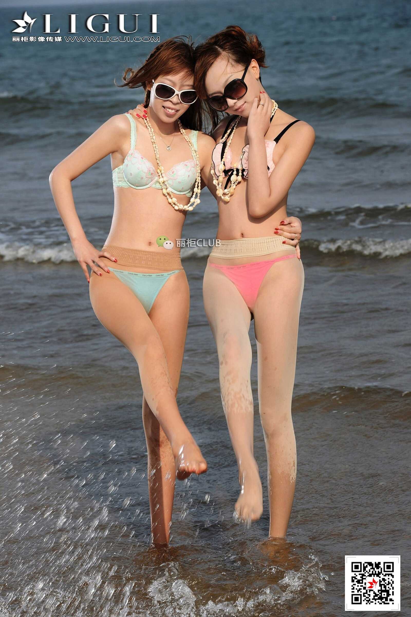 腿模Vicky&amp;amp;桃子《沙滩肉丝》 [丽柜Ligui] 写真集第6张