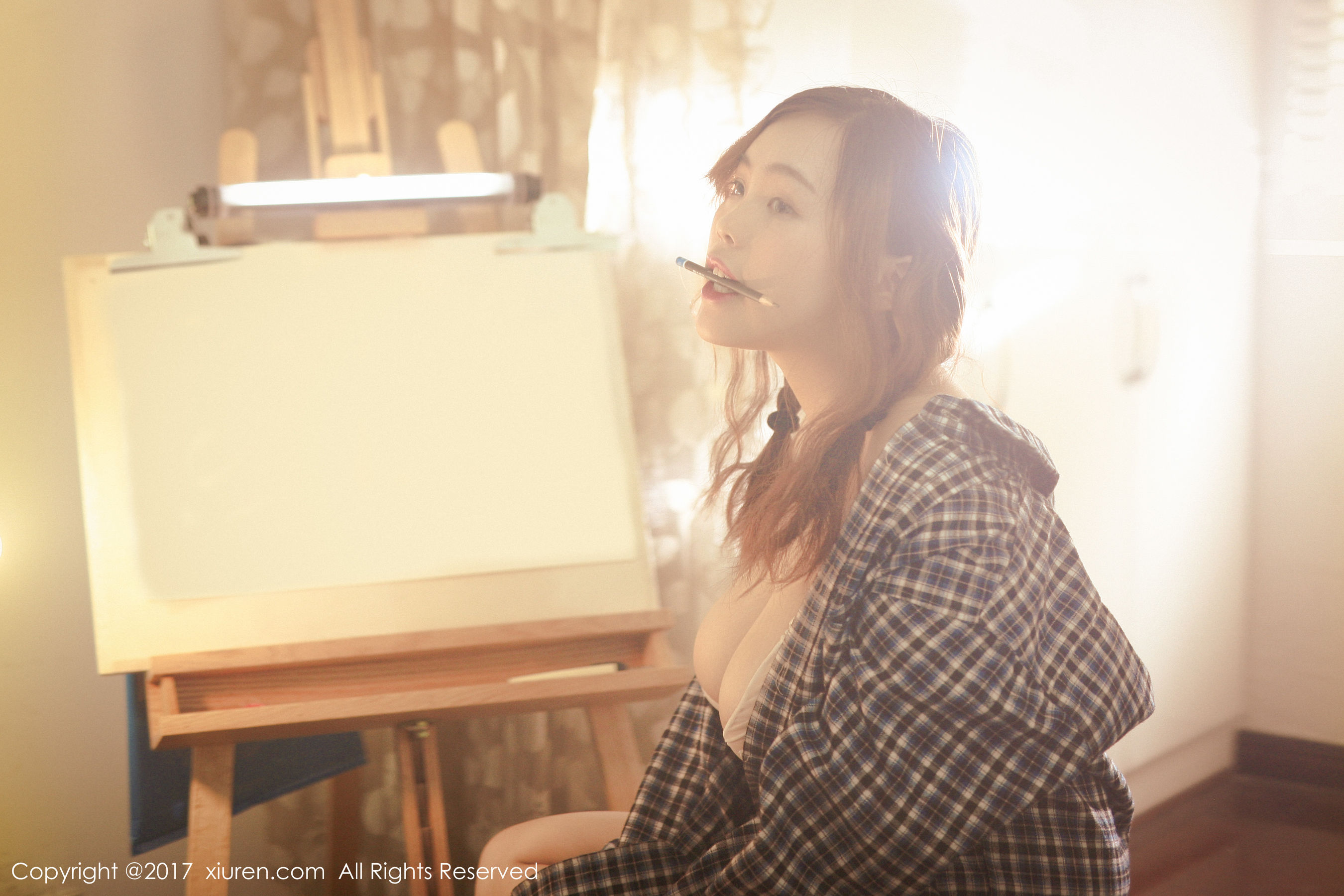  米爱Demon《格子衬衫+半透内衣系列》 秀人网XIUREN No.754第4张