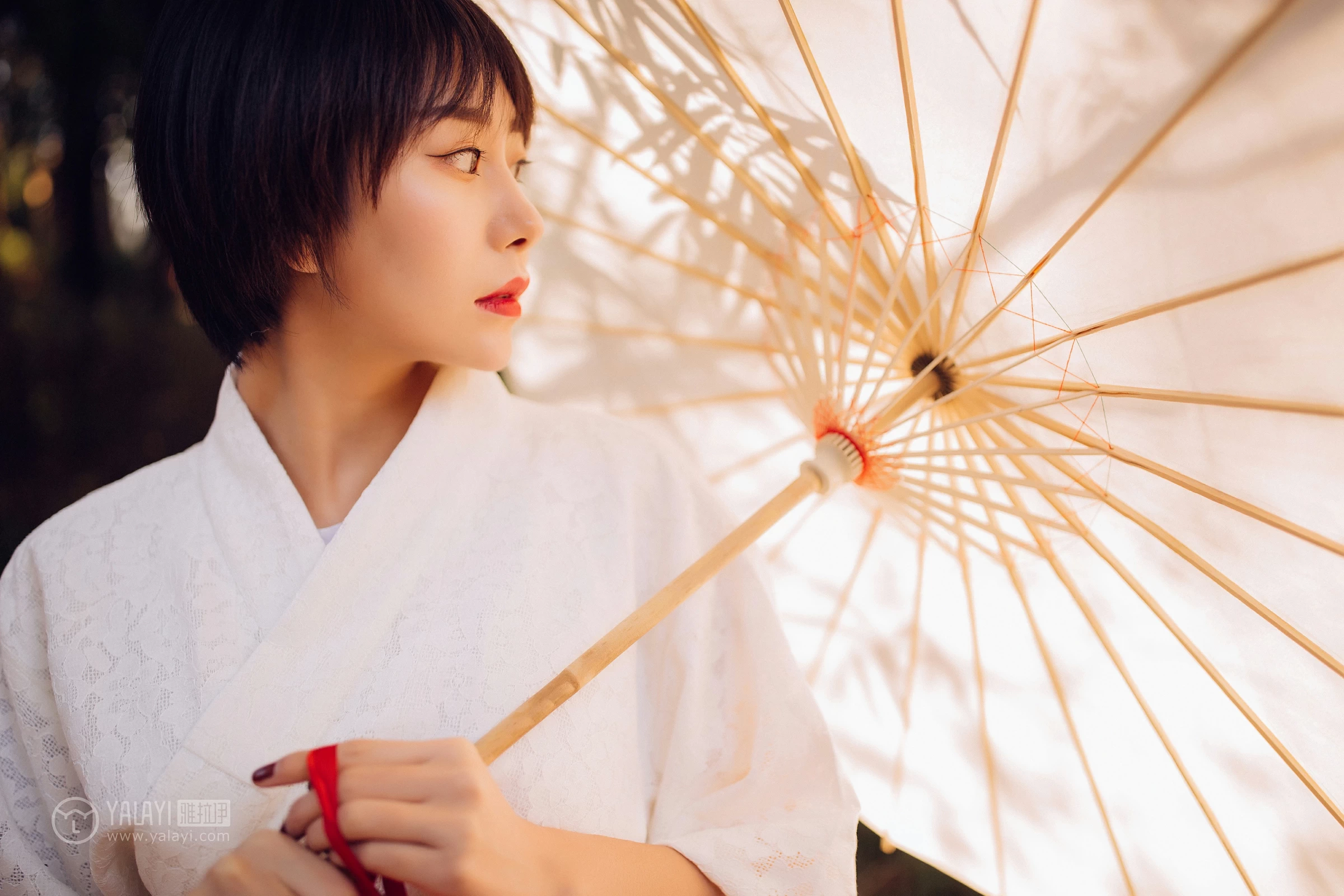 [YALAYI雅拉伊]NO.136 夕阳下的和风少女 静静 白色透视镂空和服性感私房写真集第8张