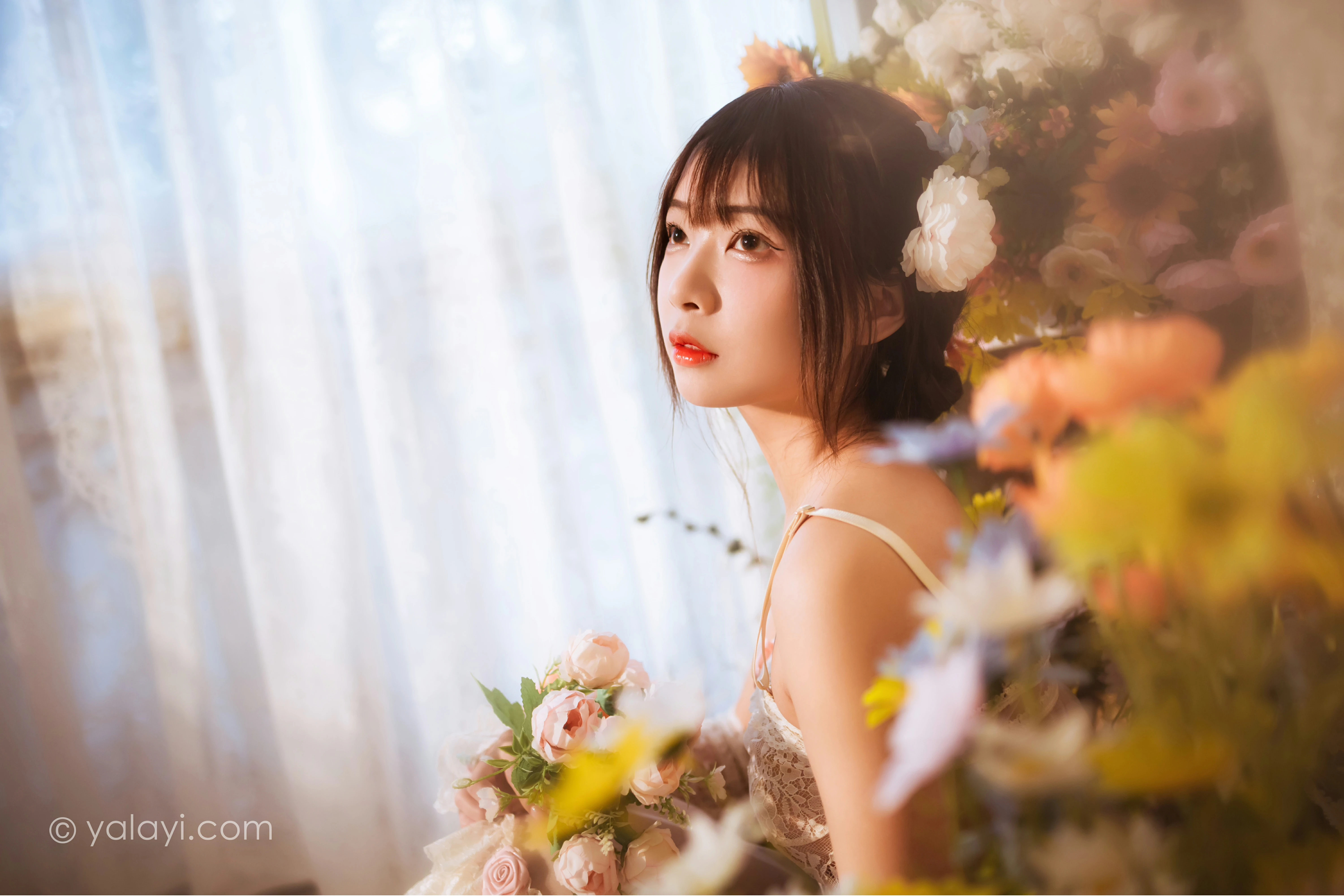 [YALAYI雅拉伊]NO.807 似梦初觉 阿禾 白色透视情趣连衣裙加蕾丝内衣性感私房写真集第6张