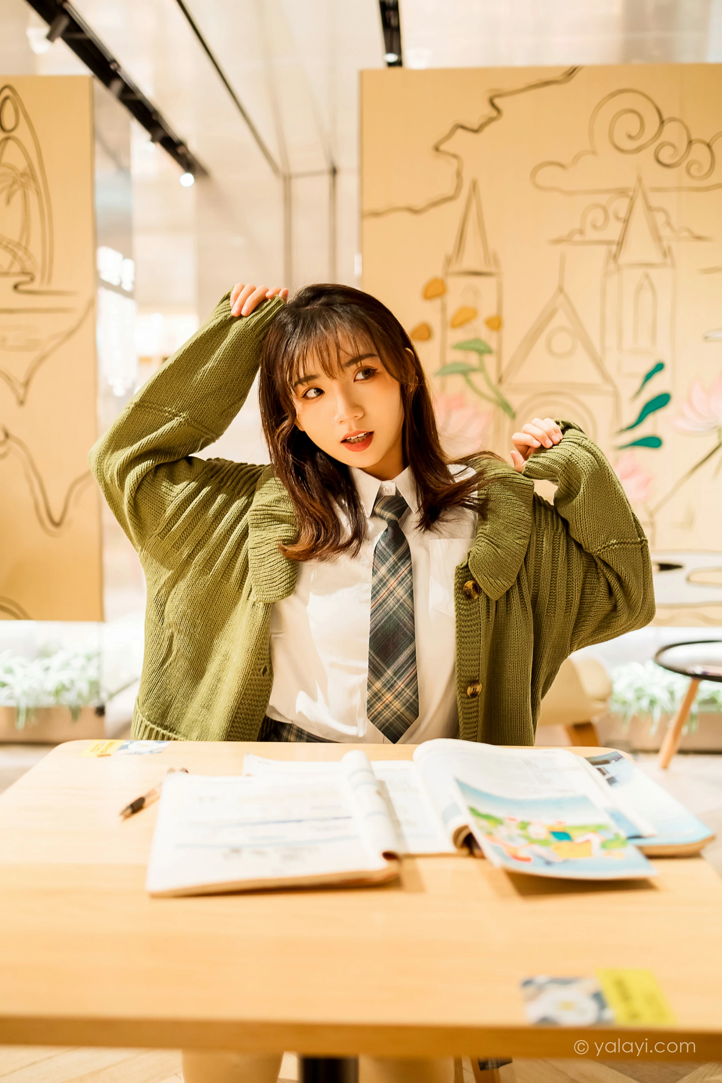 [YALAYI雅拉伊]NO.753 一起补习的日子 果果 连身外套与JK制服加格子短裙清纯写真集第8张